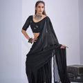 Black Organza Silk Saree with Floral Embroidery Designer Blouse