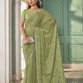 Elegant Light Green Designer Saree with Blouse Piece Party Wear Wedding Saree
