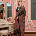 Black Gujarati Patola Silk Saree with Multicolor Traditional Designer Blouse