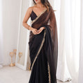 Black Organza Silk Saree with Designer Golden Lace Border