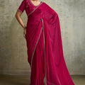 Rani Pink Chiffon Saree with Zari Border Designer Party Wear Saree