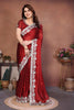 Red Satin Silk Saree with Heavy Floral Embroidered Border Designer Blouse 