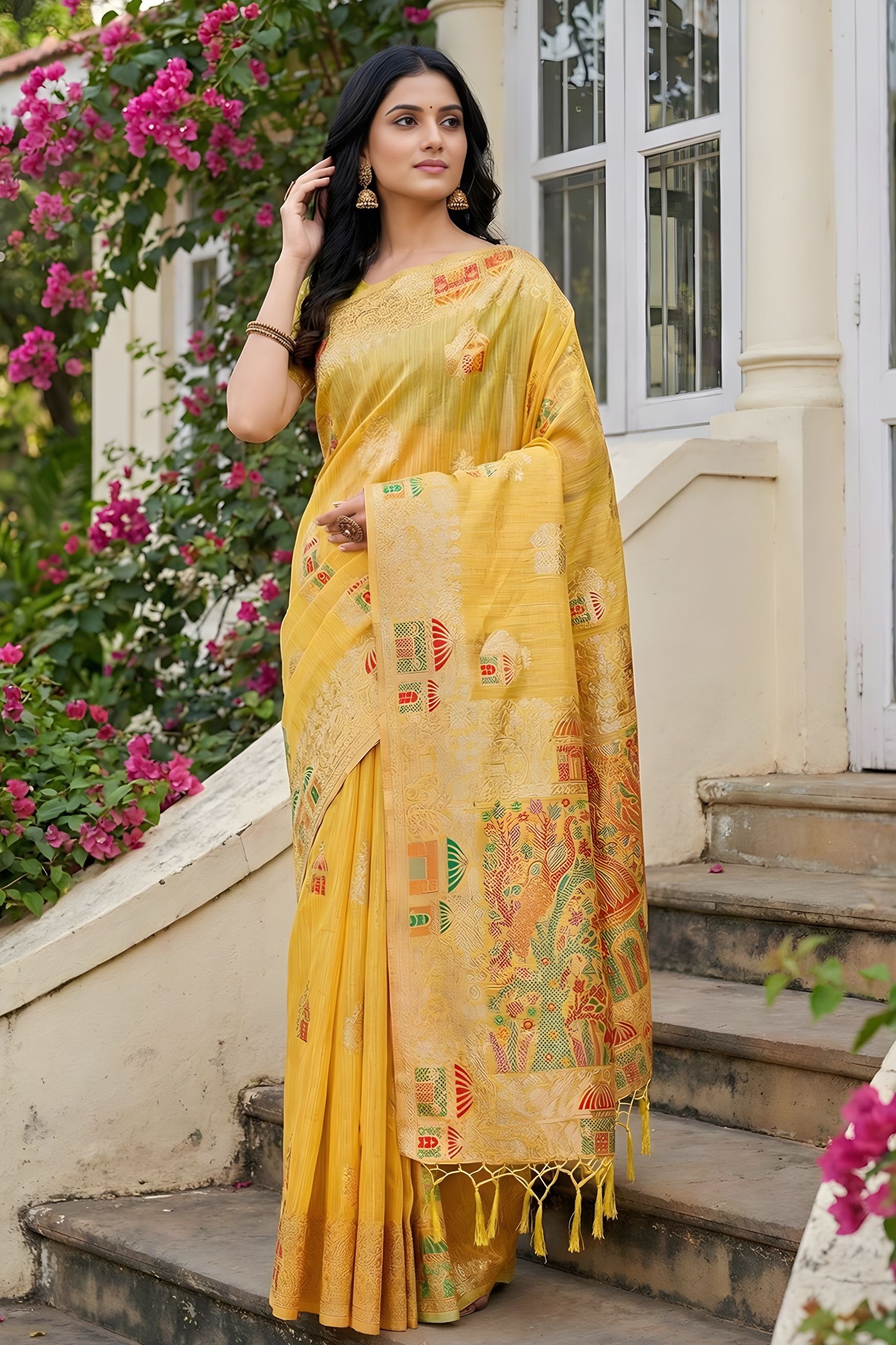 Mustard Yellow Banarasi Silk Saree with Rich Woven Zari Pallu
