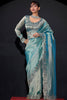 Sea Green Shimmer Silk Saree with Heavy Stone Zari Embroidered Border