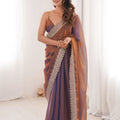  Dual Tone Purple Copper Organza Saree Designer Embroidered Border