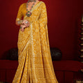 Designer Yellow Bandhani Print Saree with Traditional Border Festive Wear Saree