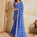 Blue Georgette Saree with Golden Embroidered Border Designer Blouse