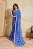 Blue Georgette Saree with Golden Embroidered Border Designer Blouse