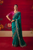 Teal Green Floral Embroidered Silk Saree with Magenta Blouse 