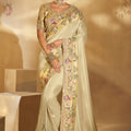Beige Silk Saree with Multicolor Designer Blouse