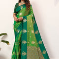  Green Banarasi Silk Saree Antique Gold Zari Motifs Rich Woven Pallu 