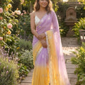  Lavender Yellow with Embroidered Border Lightweight Party Wear Saree