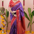 Purple Silk Saree with Red Woven Border and Traditional Design