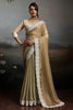 Gold and Pastel Green Silk Saree with White Lace Border
