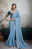 Light Blue Soft Silk Saree with Designer Embroidered Blouse Zari Border 