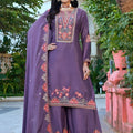 Beautiful Purple Embroidered Crepe Palazzo Suit Set with Dupatta for Women