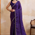 Royal Purple Georgette Saree with Silver Zari Border Butti Work