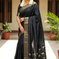 Black Traditional Silk Saree with Gold Zari Border Horse Motif Pallu