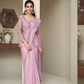  Lavender Net Embroidered Saree with Designer Blouse