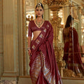 Maroon Designer Silk Saree with Metallic Zari Border Pallu