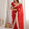 Designer Red Georgette Saree with Heavy Embroidery Sequin Work