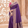 Purple Banarasi Silk Saree with Gold Zari Border Rich Pallu 