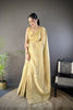 Golden Beige Linen Silk Saree with Woven Zari Border Tassel Pallu