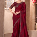 Wine Red Georgette Saree with Embroidered Border Designer Blouse 