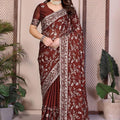 Wine Brown Designer Embroidered Saree Heavy Sequins Work
