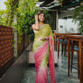 Lime Green Pink Ombre Sequins Saree with Designer Blouse Party Wear