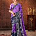  Purple Navy Blue Embroidered Silk Saree with Silver Zari 