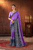  Purple Navy Blue Embroidered Silk Saree with Silver Zari 