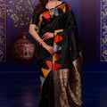 Elegant Black Printed Soft Silk Saree with Rich Zari Border