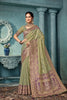 Olive Green Banarasi Silk Saree with Rich Zari Contrast Purple Border