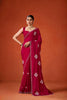 Wine Red Embroidered Georgette Saree Floral Motifs Designer Border