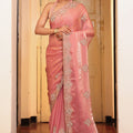 Pink Silk Saree with Heavy Designer Blouse Party Wear