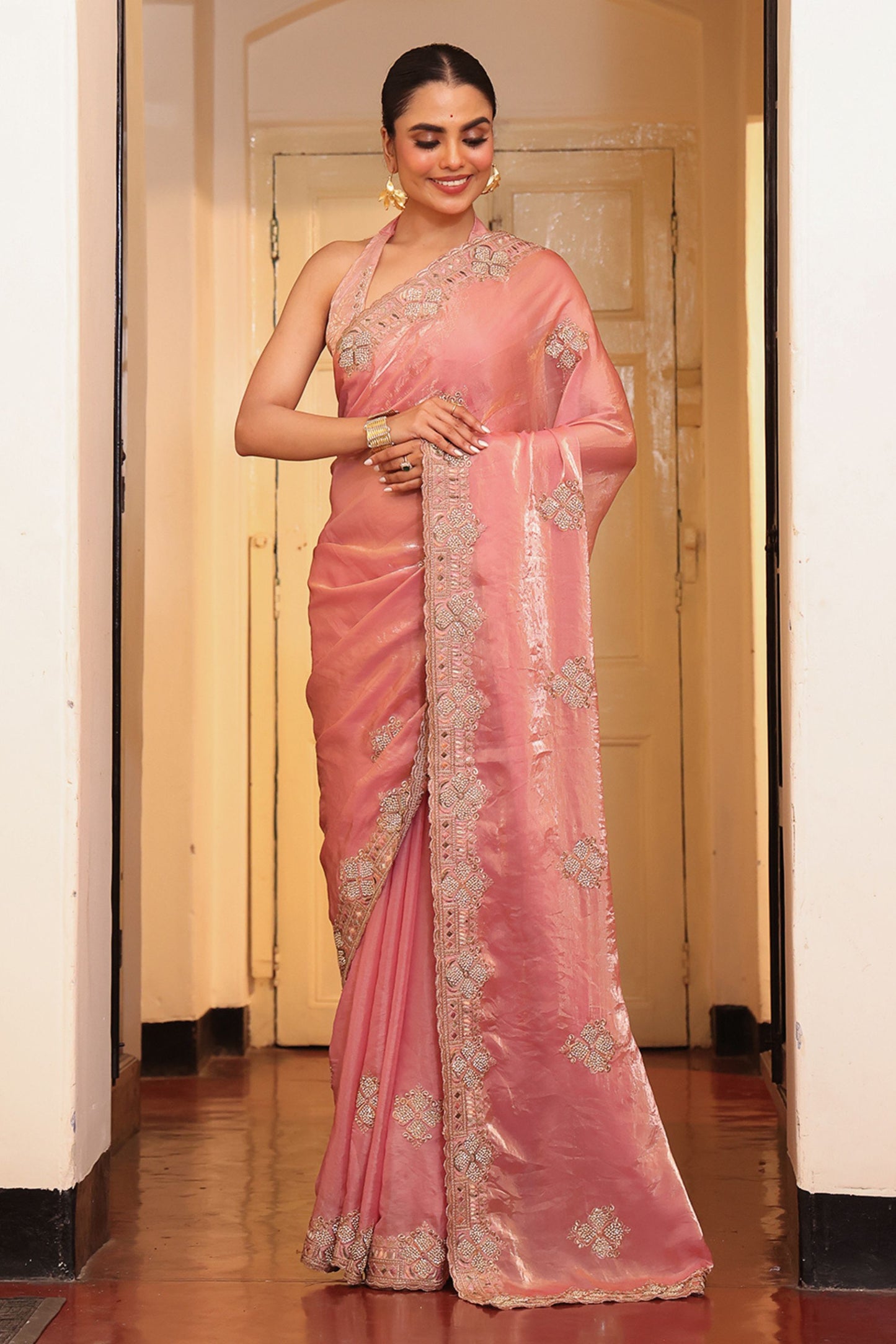 Pink Silk Saree with Heavy Designer Blouse Party Wear