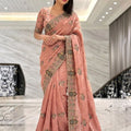  Dusty Pink Embroidered Silk Saree with Heavy Designer Border 