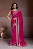 Rani Pink  Embroidered Chiffon Saree with Zari Border Party Wear