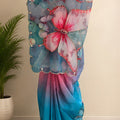 Sky Blue Butterfly Digital Printed Organza Saree with Scalloped Border