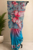 Sky Blue Butterfly Digital Printed Organza Saree with Scalloped Border