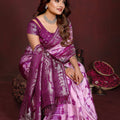 Purple Pink Tie-Dye Silk Saree with Silver Woven Border