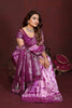 Purple Pink Tie-Dye Silk Saree with Silver Woven Border