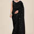 Black Net Saree with Heavy Sequins Embroidery Designer Blouse