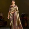 Golden Kanjivaram Silk Saree with Rich Brown Zari Border 