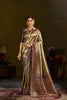 Golden Kanjivaram Silk Saree with Rich Brown Zari Border 