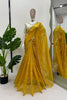 Mustard Yellow Sequins Embroidered Net Saree with Designer Border