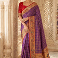 Purple Paithani Silk Saree Traditional Zari Border Designer Red Blouse