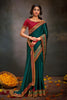Teal Green Designer Saree Embroidered Border Contrast Blouse