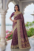 Wine Purple Banarasi Silk Saree Heavy Zari Embroidery Rich Designer Border